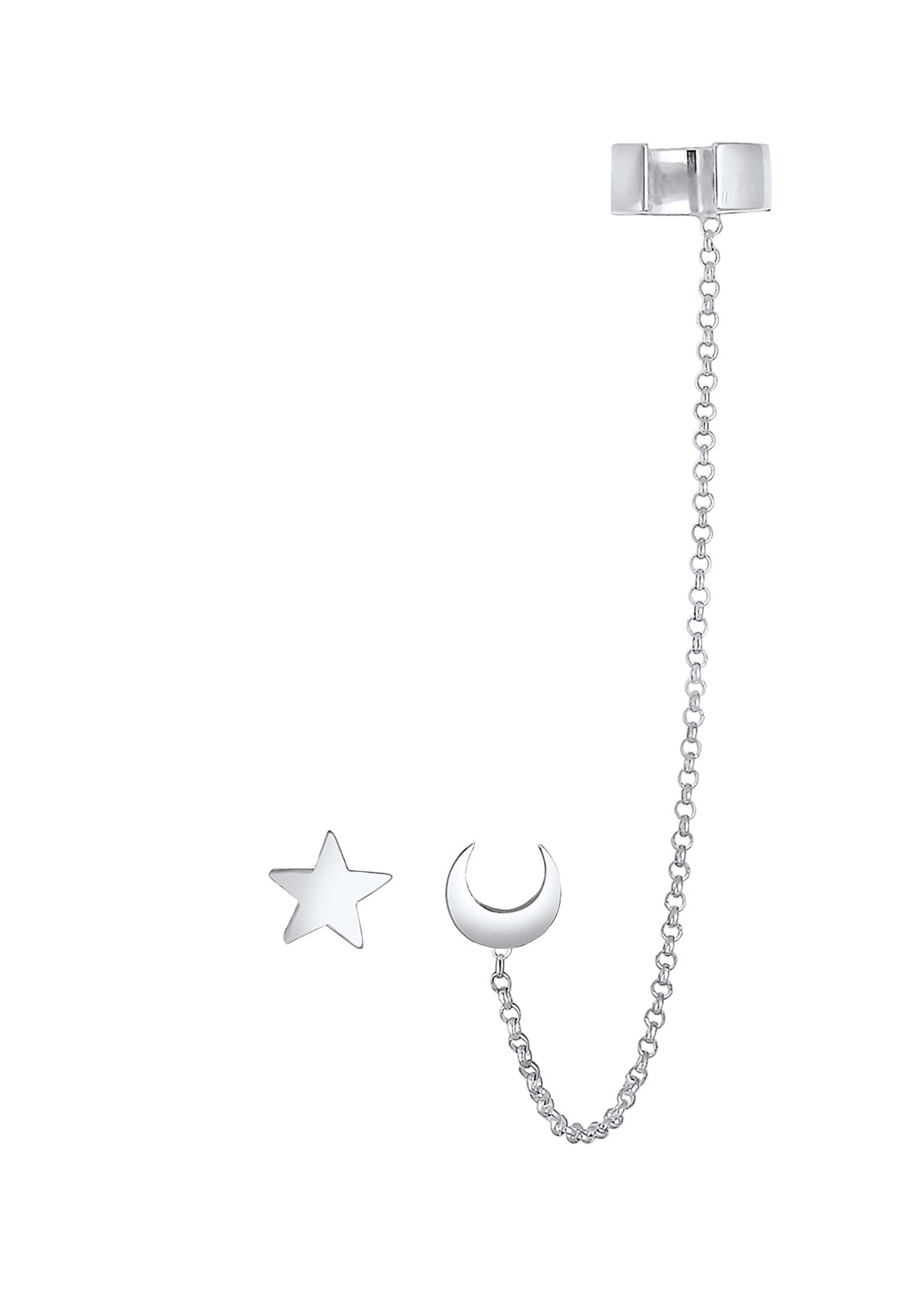 Elli Women's Earcuff Astro Star Half Moon Stud Earrings in 925 Sterling Silver