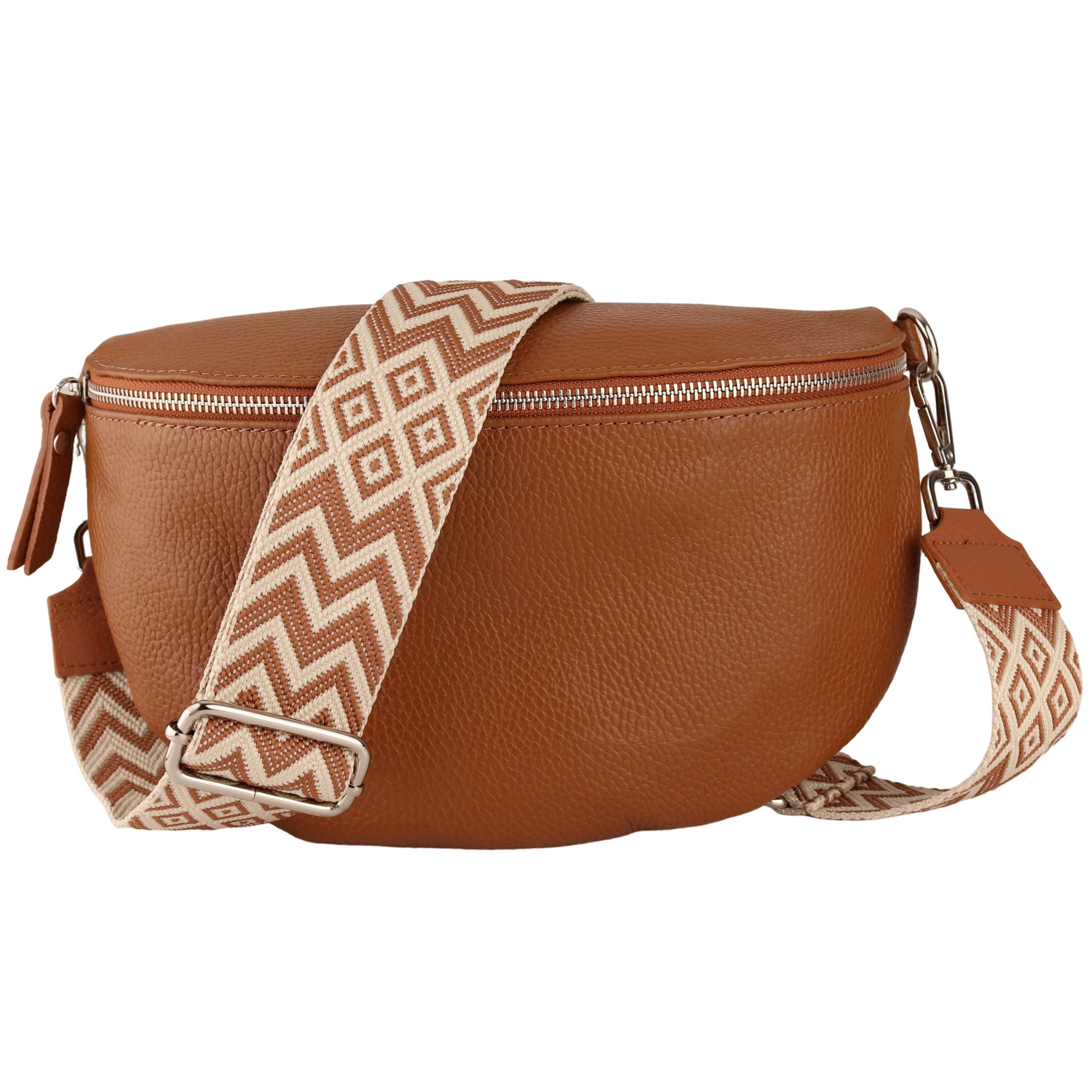 MIRROSI Bauchtasche Damen, Echtleder, Leder, Made in Italy, Umhängetasche, Brusttasche, (Schultertasche für jeden Anlass (1 Tasche & 2 Gurte), Damen Taschen, 3 Größen auswählbar), Crossbody Bag, Cognac Braun, verstellbaren Schulterriemen