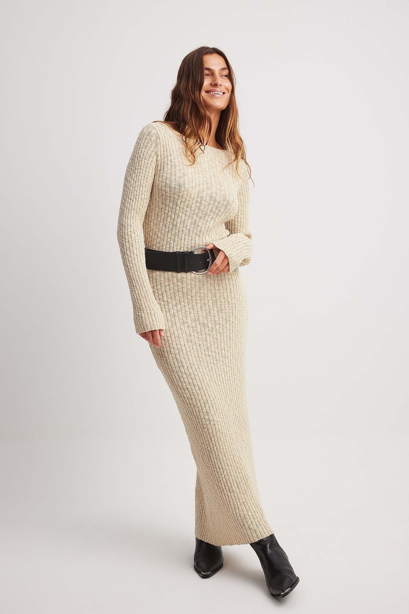 Maxistrickkleid mit Rundhalsausschnitt