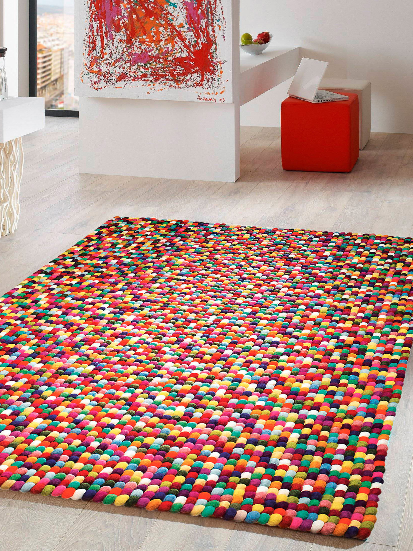 Arica Filzkugel-Teppich, Multicolor