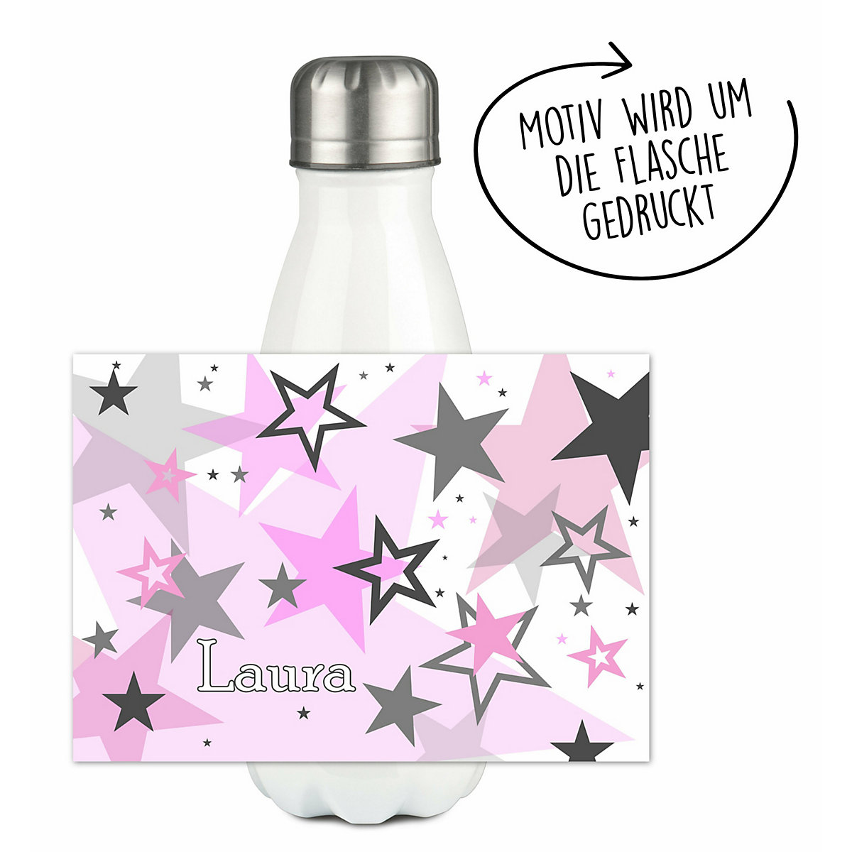 Edelstahl Kinder Thermoflasche / Trinkflasche bunt Sternenhimmel Farbe rosa grau Spülmaschinenfest, Auslaufsicher, Bruchfest, Doppelwandig, Für Heißgetränke geeignet, Mit Deckel, Isoliert