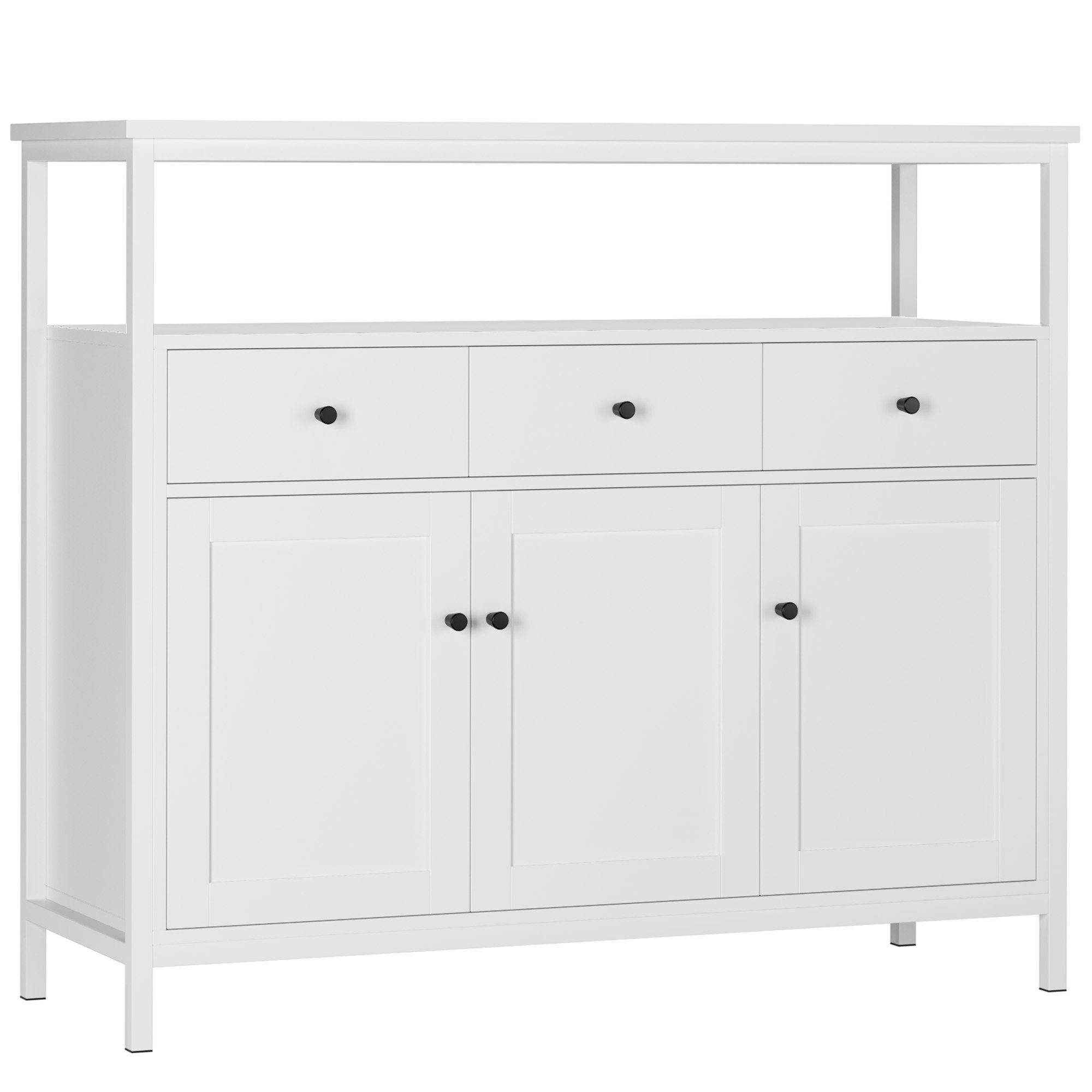 Homfa Sideboard, Küchenschrank mit 3 Schubladen 3 Türen Kommode weiß 108x38x98,5cm