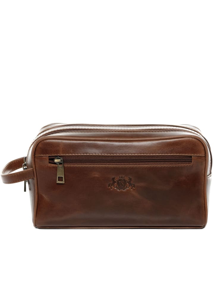 SID & VAIN Leder-Kulturtasche echt Leder Kulturtasche groß hell-braun in braun günstig kaufen onesize