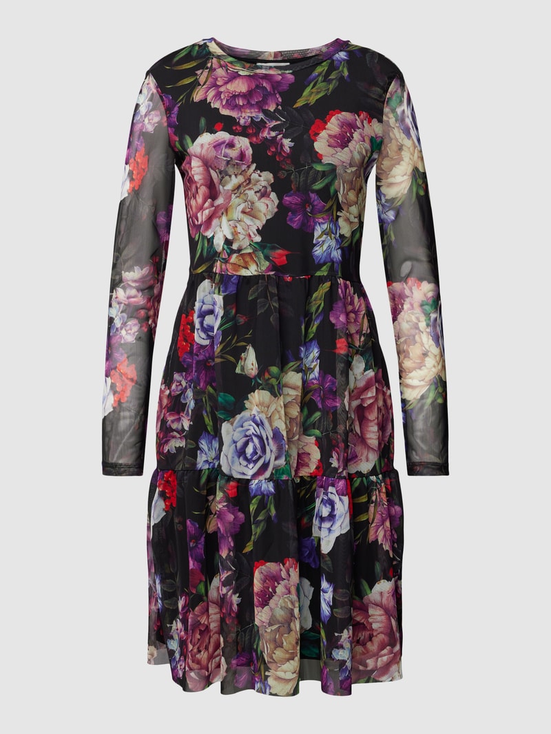 Knielanges Kleid mit floralem Muster in schwarz