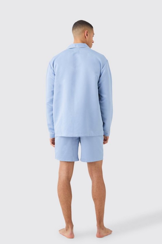 Satin Paspeln Hemd & Loungewear Shorts Set