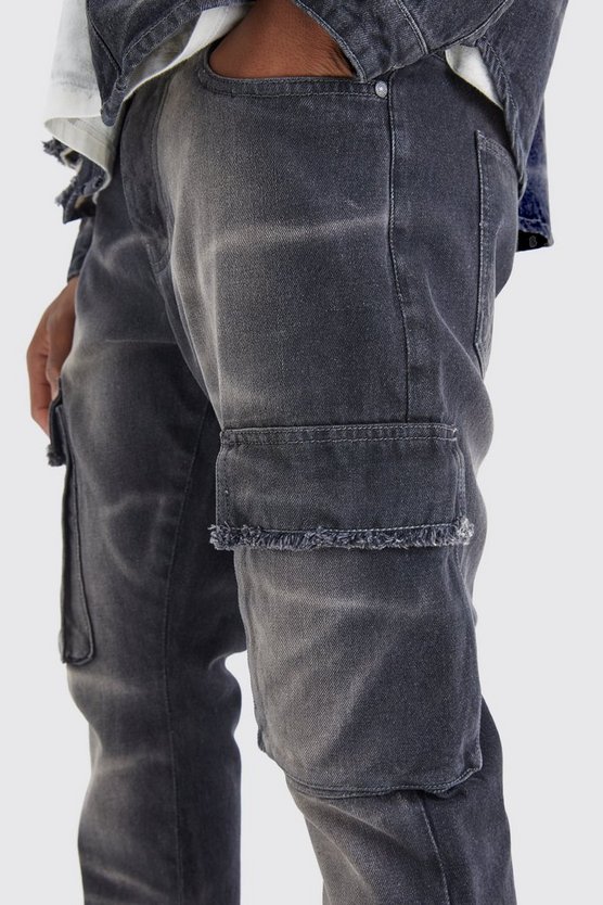 Slim Rigid Flare Overdyed Distressed Cargo Jeans