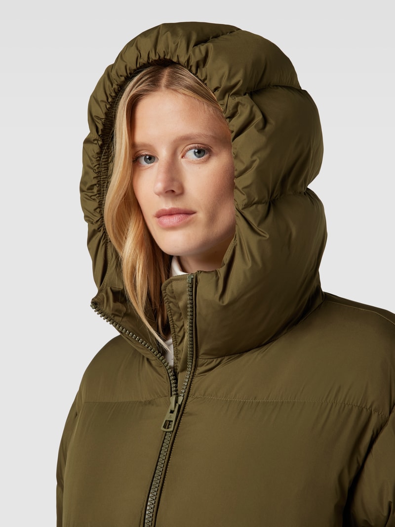 Daunenjacke mit Daunen-Feder-Füllung und Kapuze in khaki