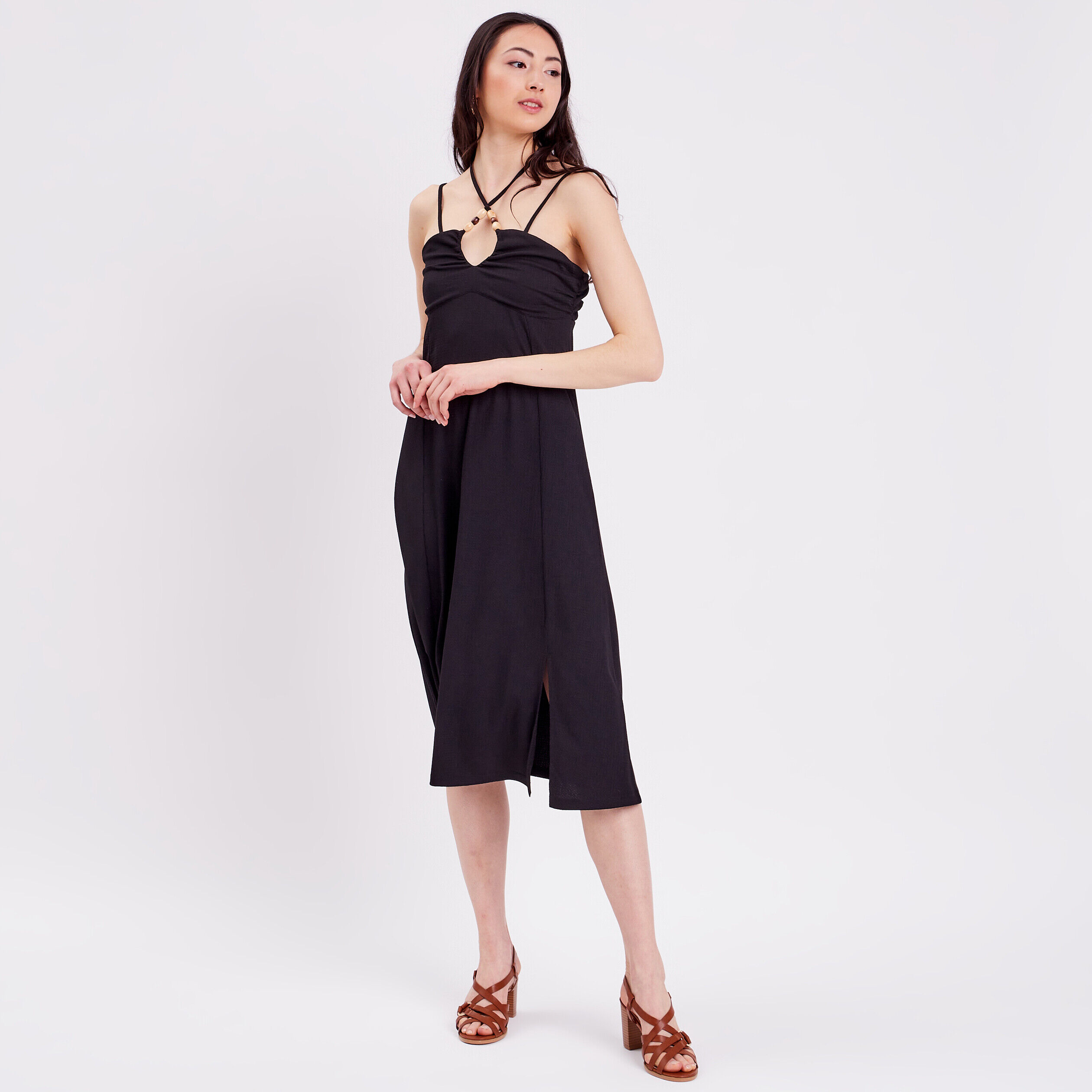 Robe évasée col bustier noir femme | Cache Cache