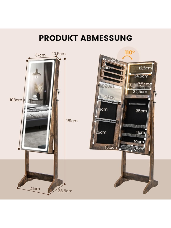 COSTWAY Schmuckschrank mit LED in Hellbraun günstig kaufen onesize