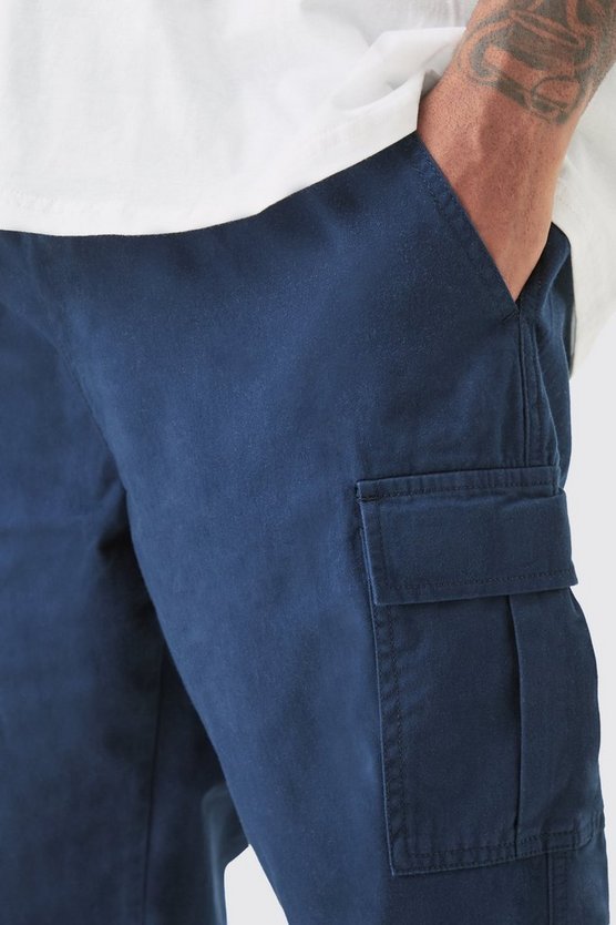 Plus Slim-Fit Twill Cargo-Hose mit elastischem Bund