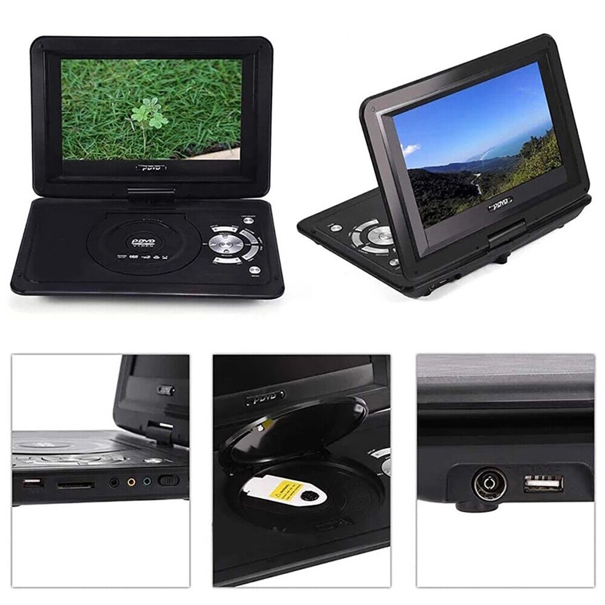 Yoyaxi Tragbarer 9-Zoll-3D-TV-VCD-HD-DVD-Player Portabler DVD-Player (LCD 270° schwenkbarer Bildschirm, Spiel-Joystick, VCD, USB)