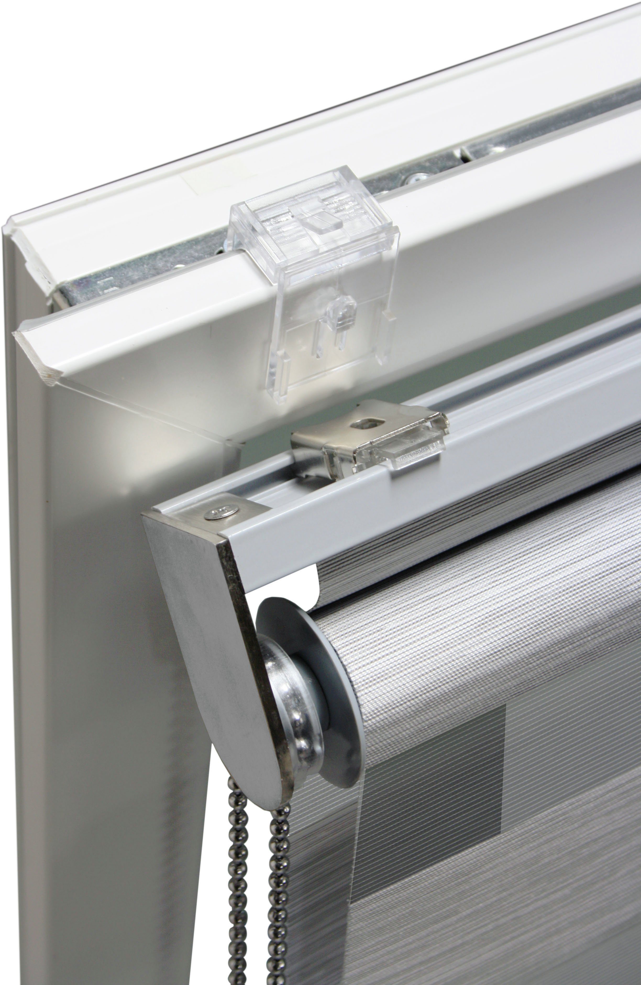 Doppelrollo Doppelrollo de luxe, GARDINIA, halbtransparent, Klemmträger mit Feststellschraube, hochwertiges Gesamtkonzept mit silbernen Metallkomponenten