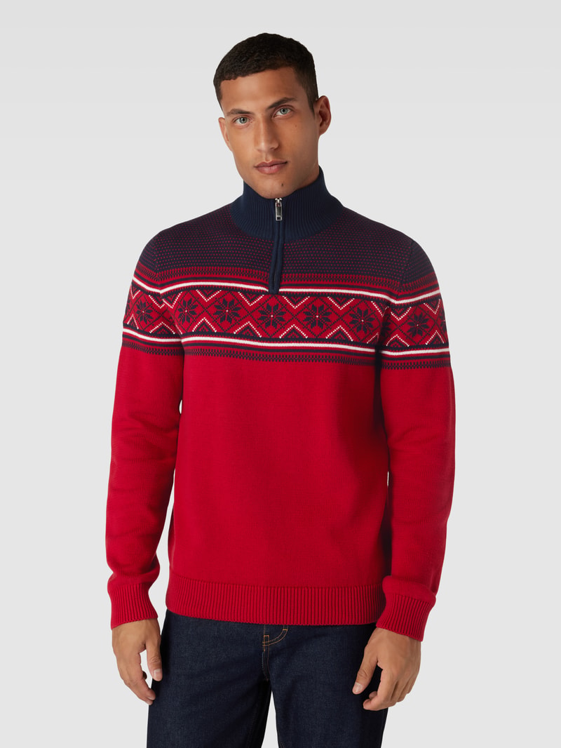 Strickpullover mit Troyer-Kragen Modell 'CLAUS' in kirschrot