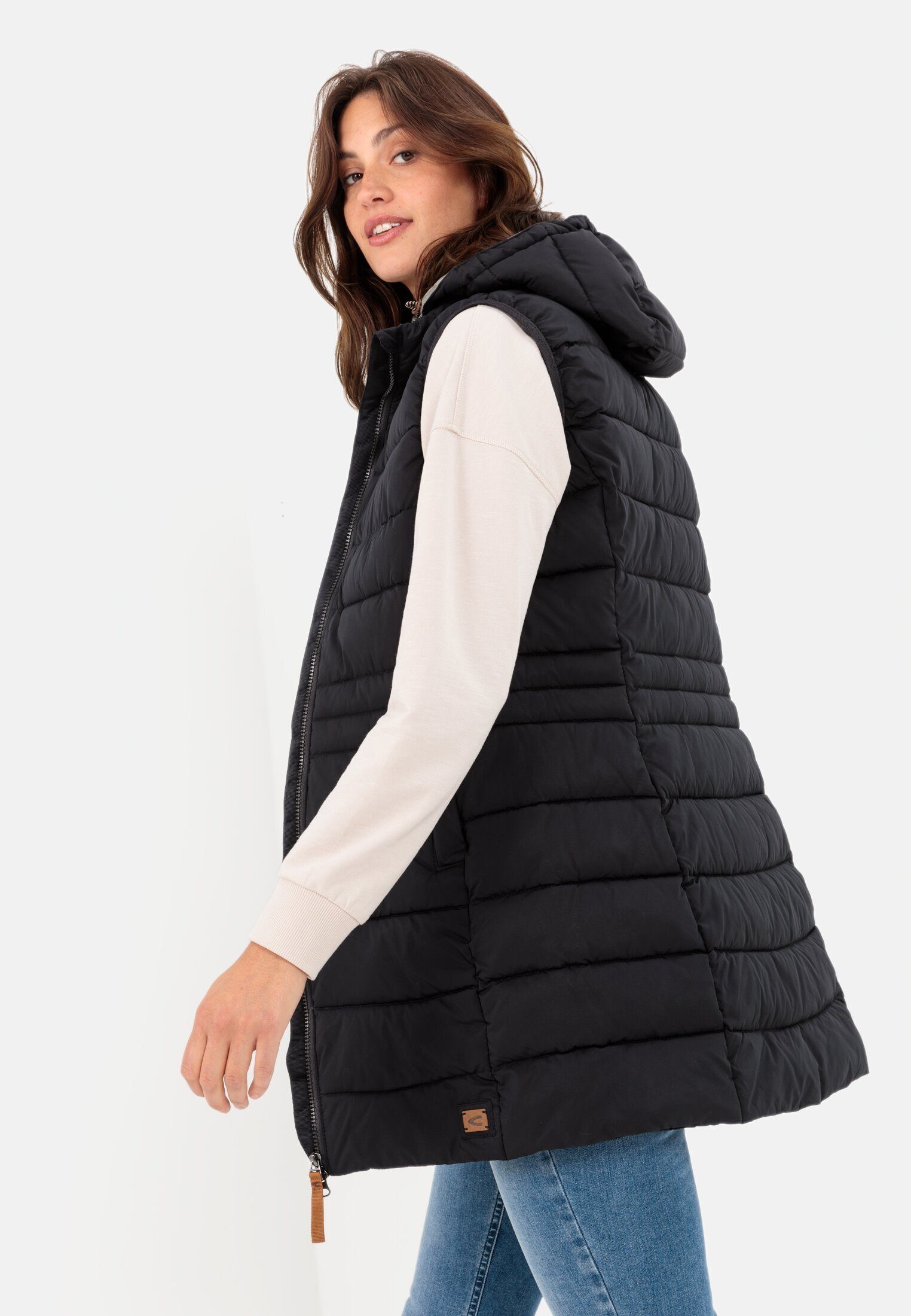 camel active Longweste mit abnehmbarer Kapuze Kordelzug