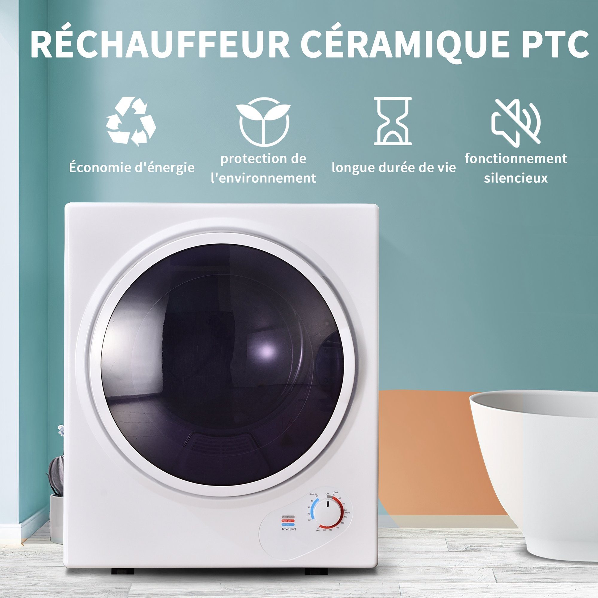 REDOM Ablufttrockner Mini tumble dryer, 2.5 kg, can be wall-mounted, simple operation, 2.5 kg, 200 minutes timer,dual filters,PTC ceramic heating,stainles steel drum
