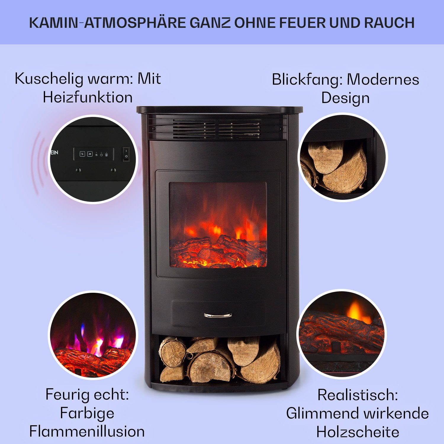 Klarstein Elektrokamin Bormio, elektrischer Kamin mit Heizfunktion Heizlüfter elektrischer Kaminofen