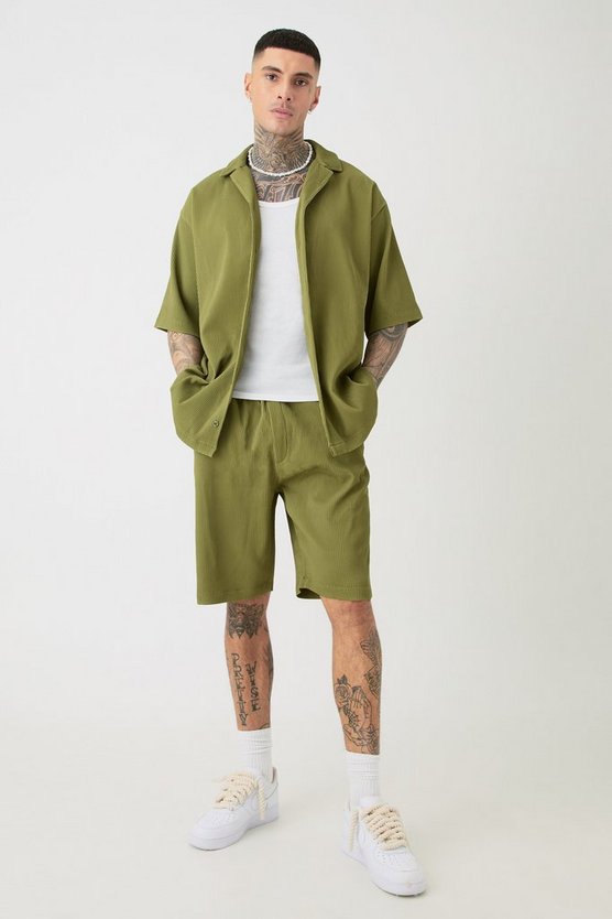 Tall Oversize Hemd & Shorts in Khaki