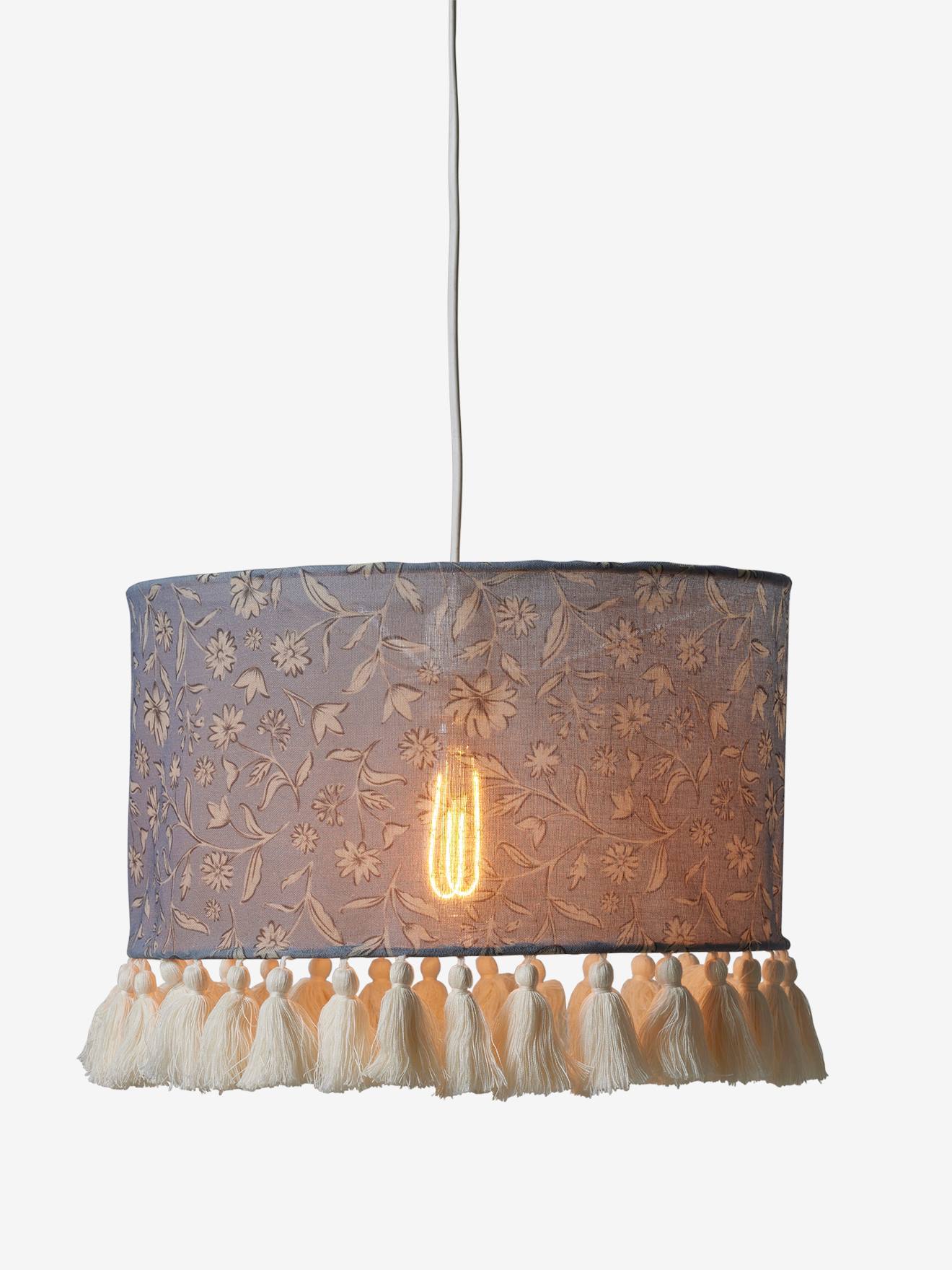 Vertbaudet Kinderzimmer Hängelampenschirm INDIEN BLUME - blau bedruckt