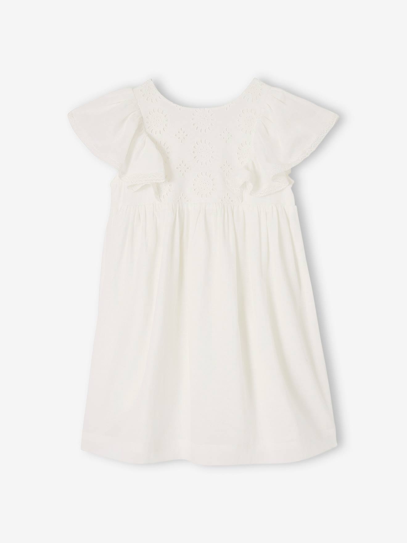 Vertbaudet Mädchen Festkleid mit Lochstickerei - wollweiß