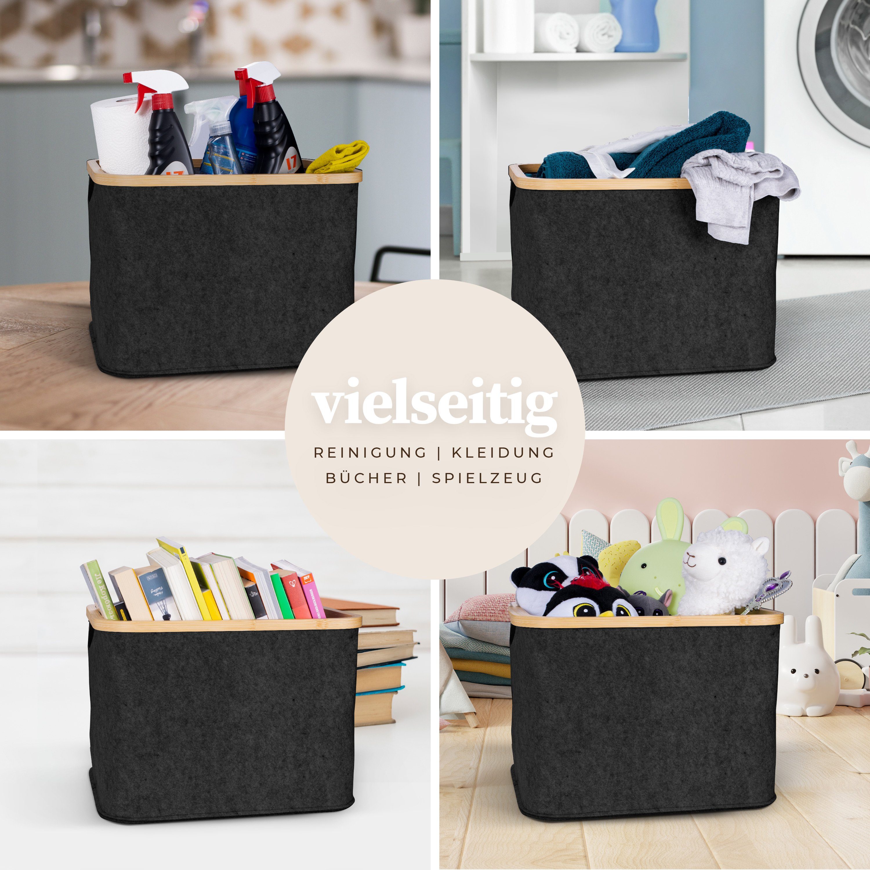 HENNEZ Wäschekorb, Aufbewahrungskorb 40l Körbe Grau kompatibel IKEA KALLAX Regal, Korb zur Holz Aufbewahrung Bambus