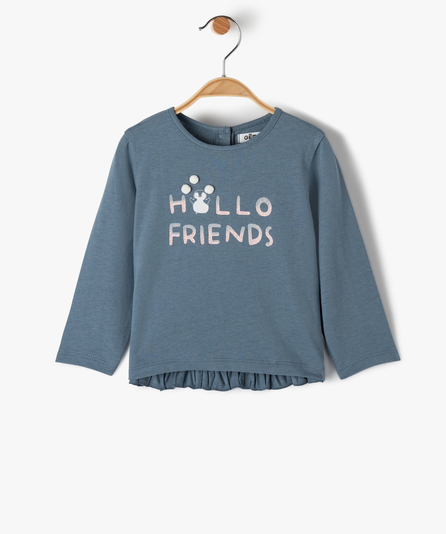 Tee-shirt bébé fille avec inscription en relief sur l’avant bleu | GEMO