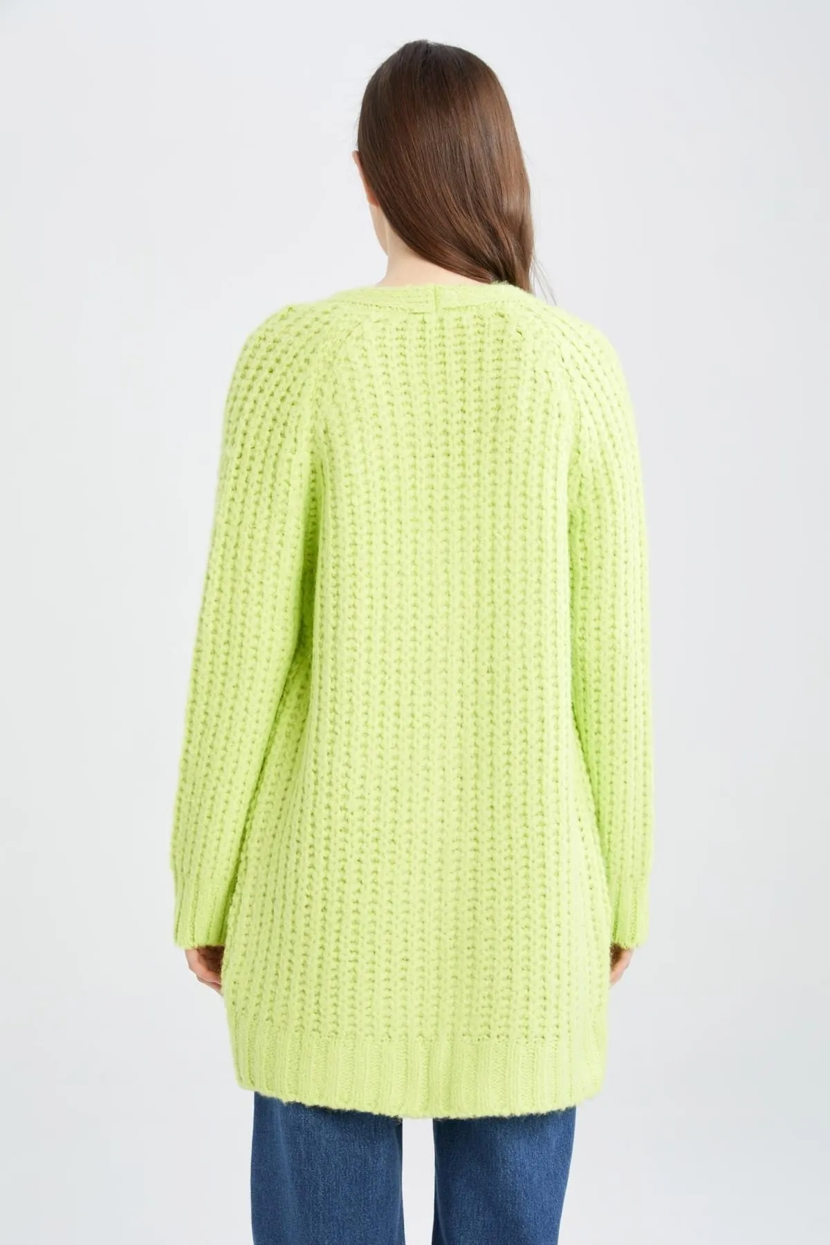 DeFacto  Long Fit V-Ausschnitt Weich strukturierte lange Basic-Strickjacke U6718az22au