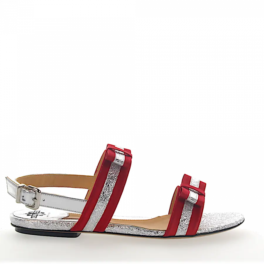 Truman's - Sandalen 8742 Glattleder Metallisch Schleife rot silber - rot