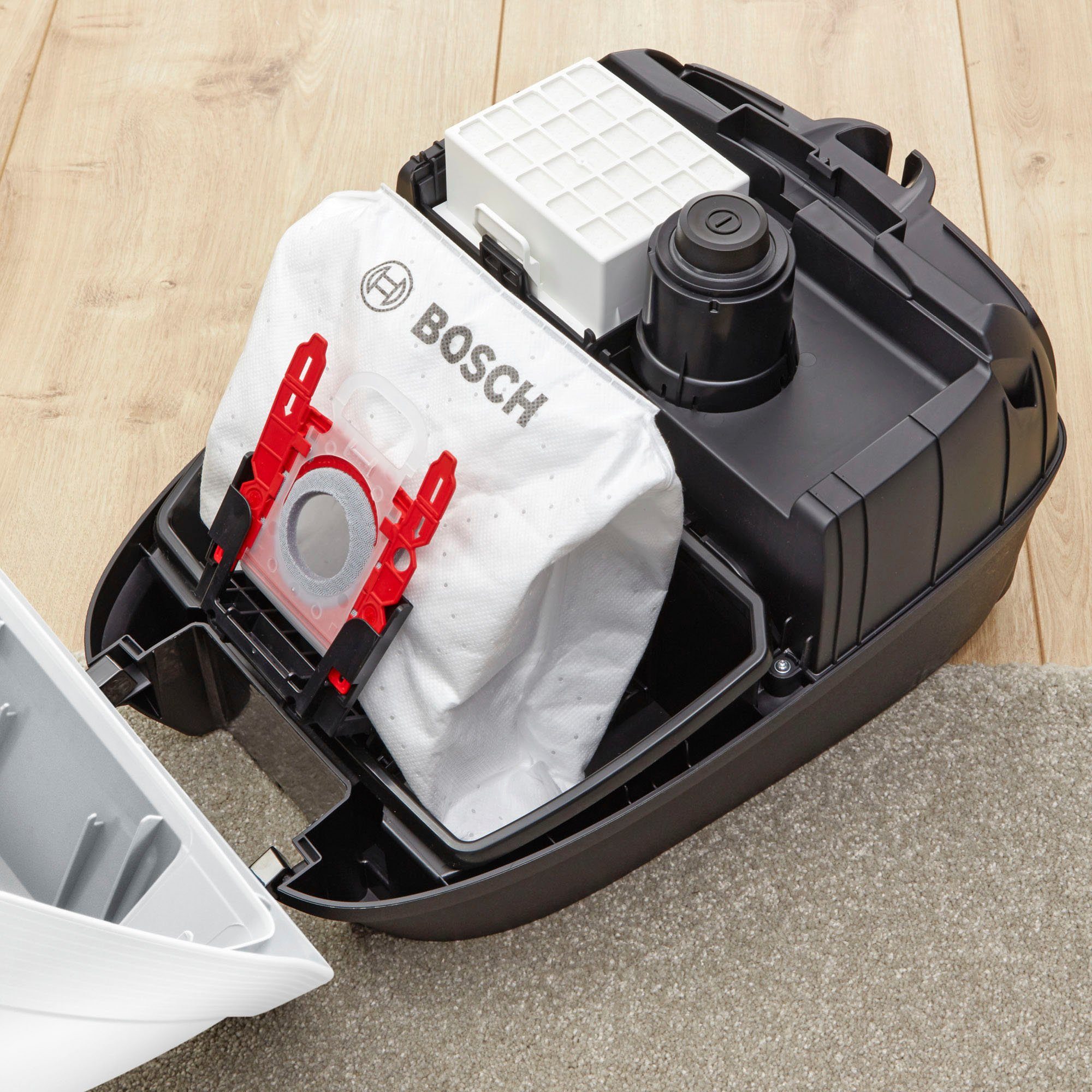 BOSCH Bodenstaubsauger ProSilence Serie 6, weiß, BGL6TSIL, 700 W, mit Beutel, besonders leise, HEPA Filter, 10 Jahre Motorgarantie