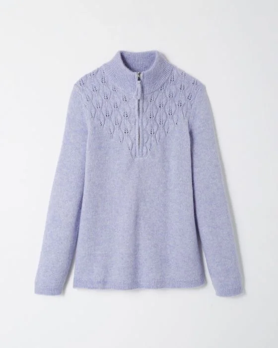 Pull col zippé fantaisie ajourée