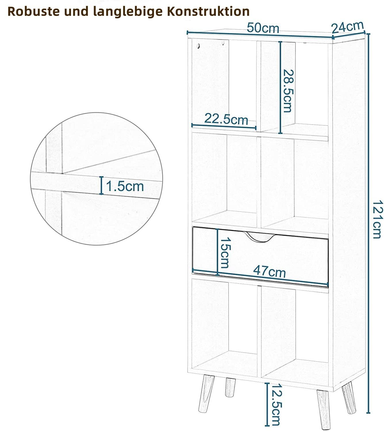 EUGAD Bücherregal, 1-tlg., Raumteiler Aktenregal mit Schublade, aus MDF, Weiß