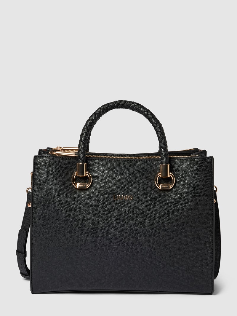 Handtasche mit Label-Detail Modell 'Manhattan' in schwarz
