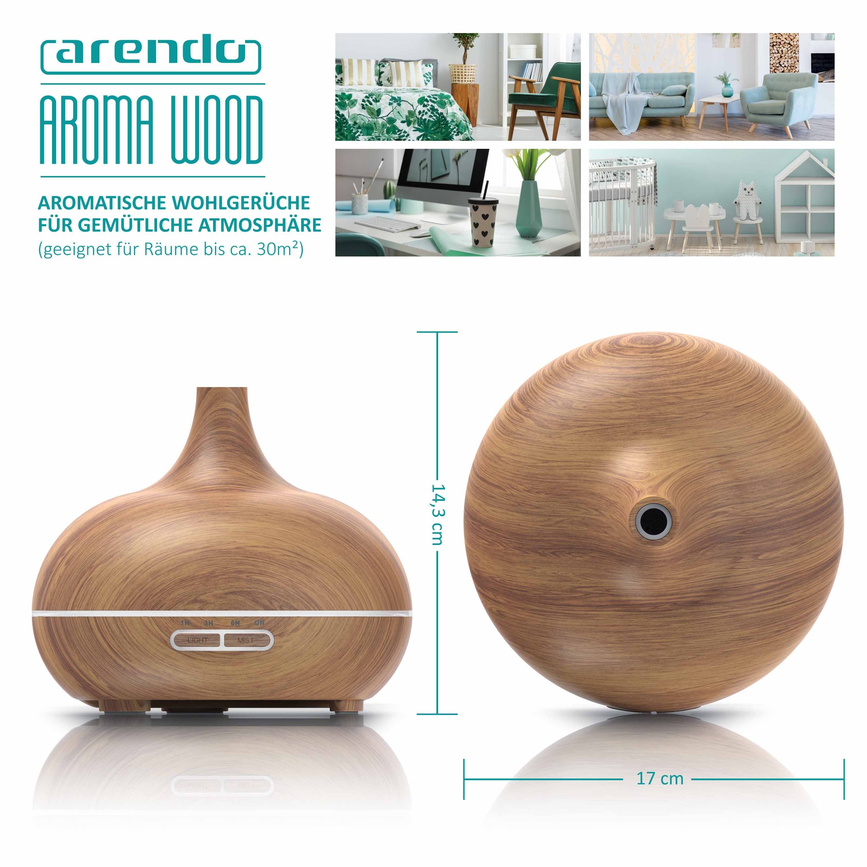 Arendo Diffuser, 0,3 l Wassertank, Aroma Diffusor, Holz Design, LED, Timer, 7 Farben Wechsel, 300ml