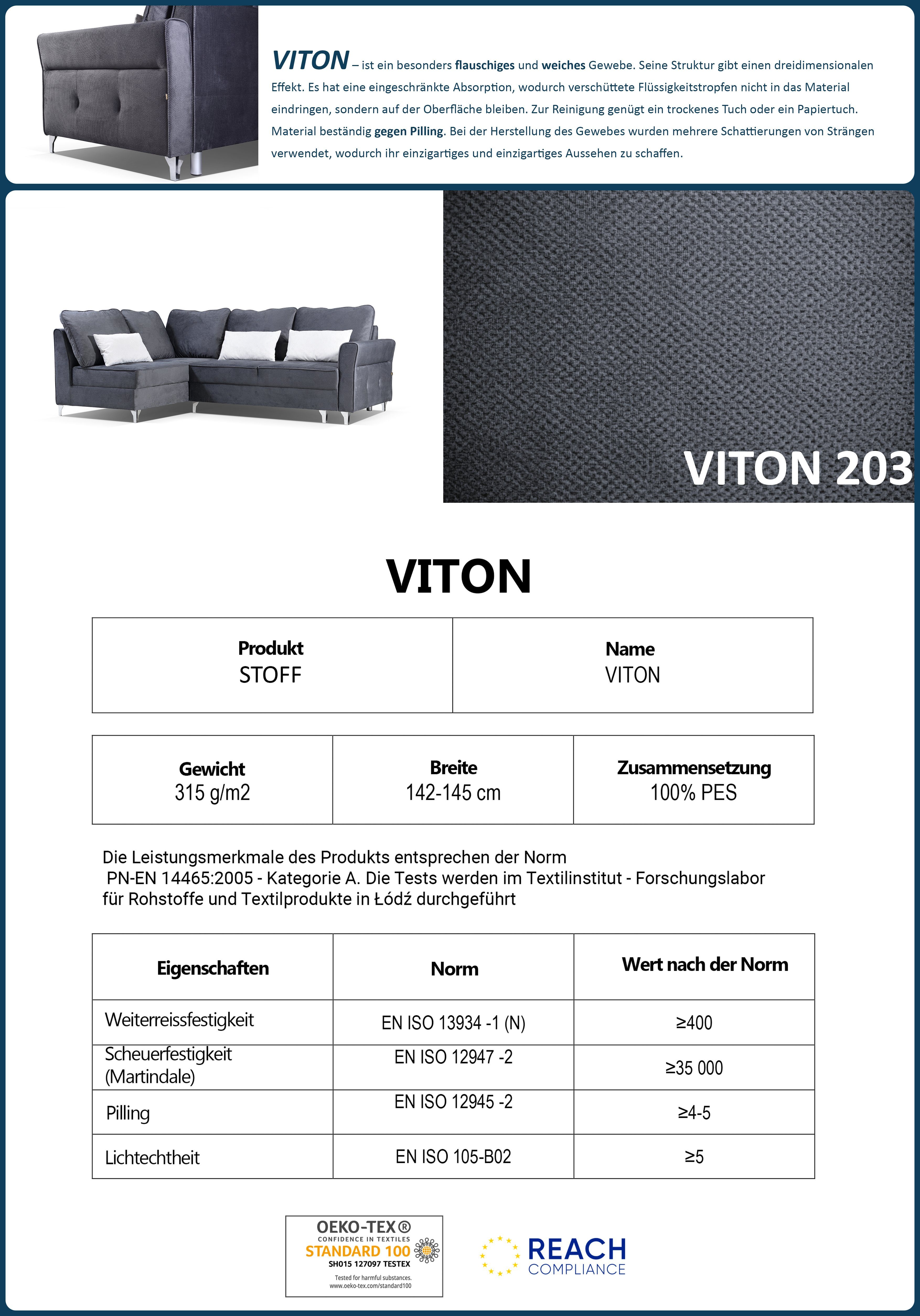 Beautysofa Polsterecke Hilton L, Ottomane links oder rechts, mit Metallbeine, Velour Polsterecke, Eckcouch mit Schlaffunktion und Hocker