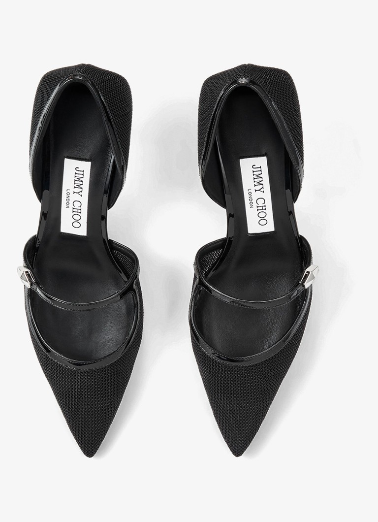 Pantofi cu toc din plasă Jimmy Choo Carolyn 60 cu detalii din piele de vițel
