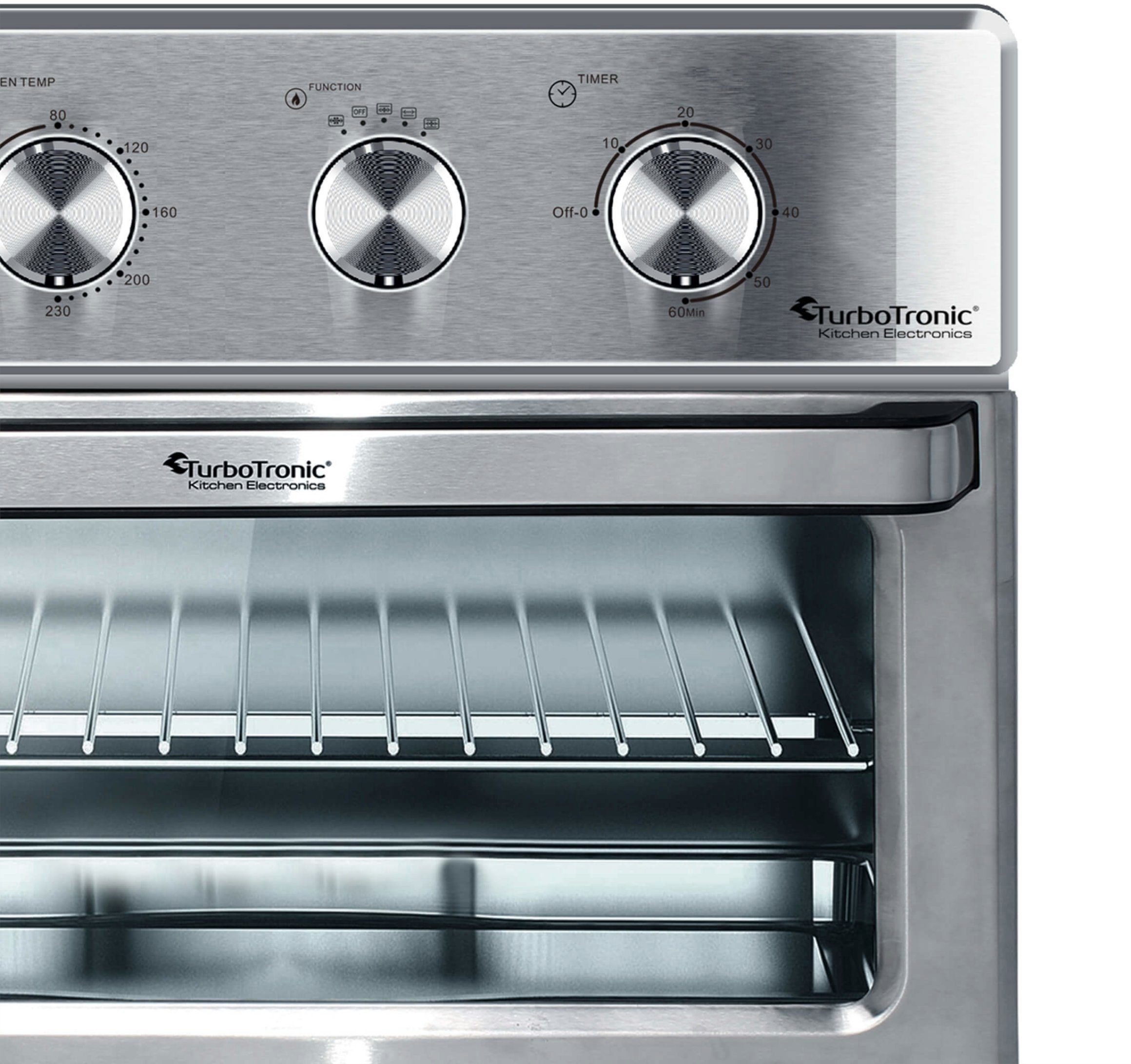 TurboTronic by Z-Line Minibackofen XXL 32 Liter mit Drehspieß für Hähnchen 4in1 Mini Backofen, Power Heißluftfritteuse Airfryer ab 80°C AF32MRD silber