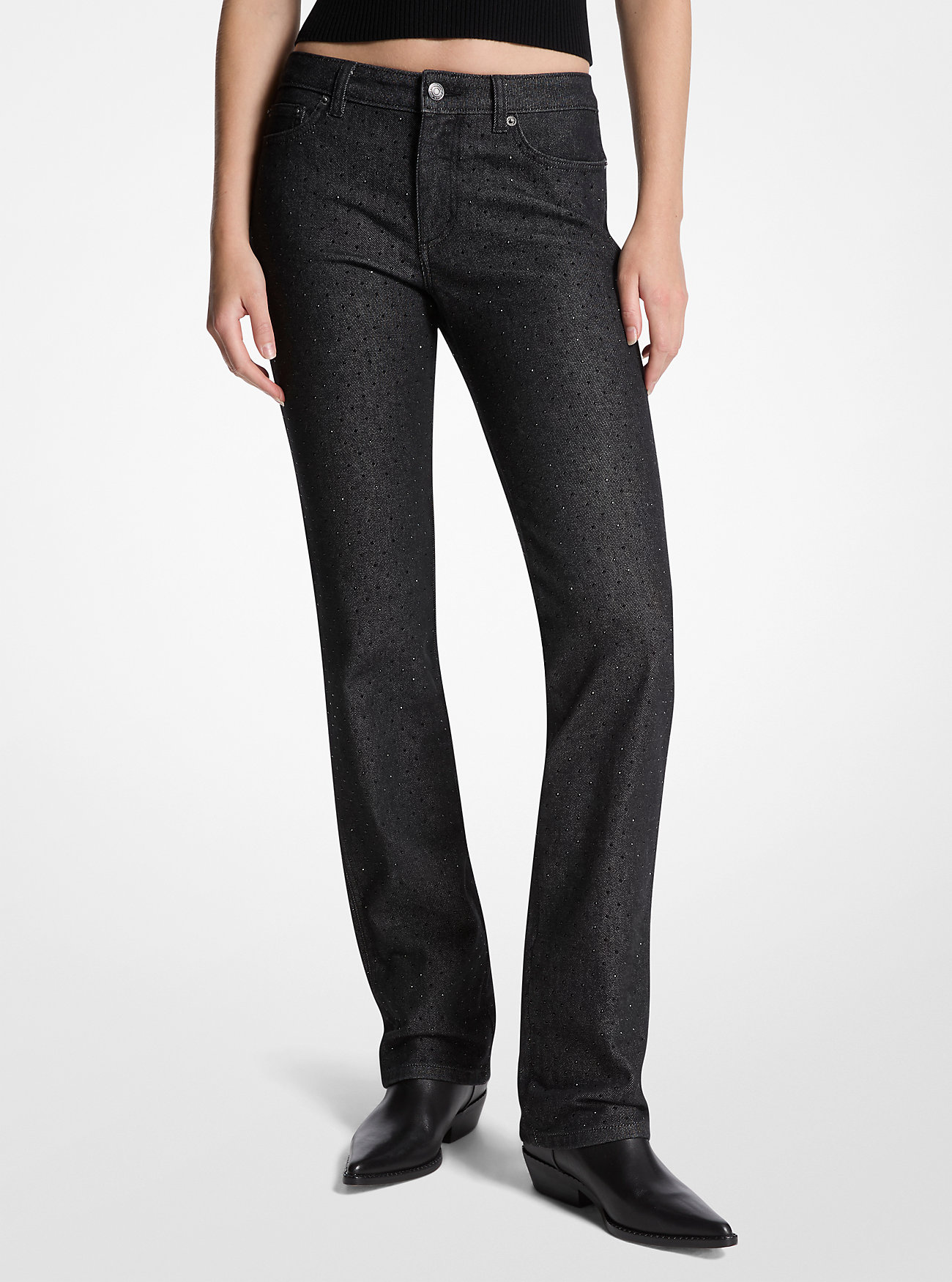 Studded Stretch Denim Cigarette Jeans - BLACK RINSE