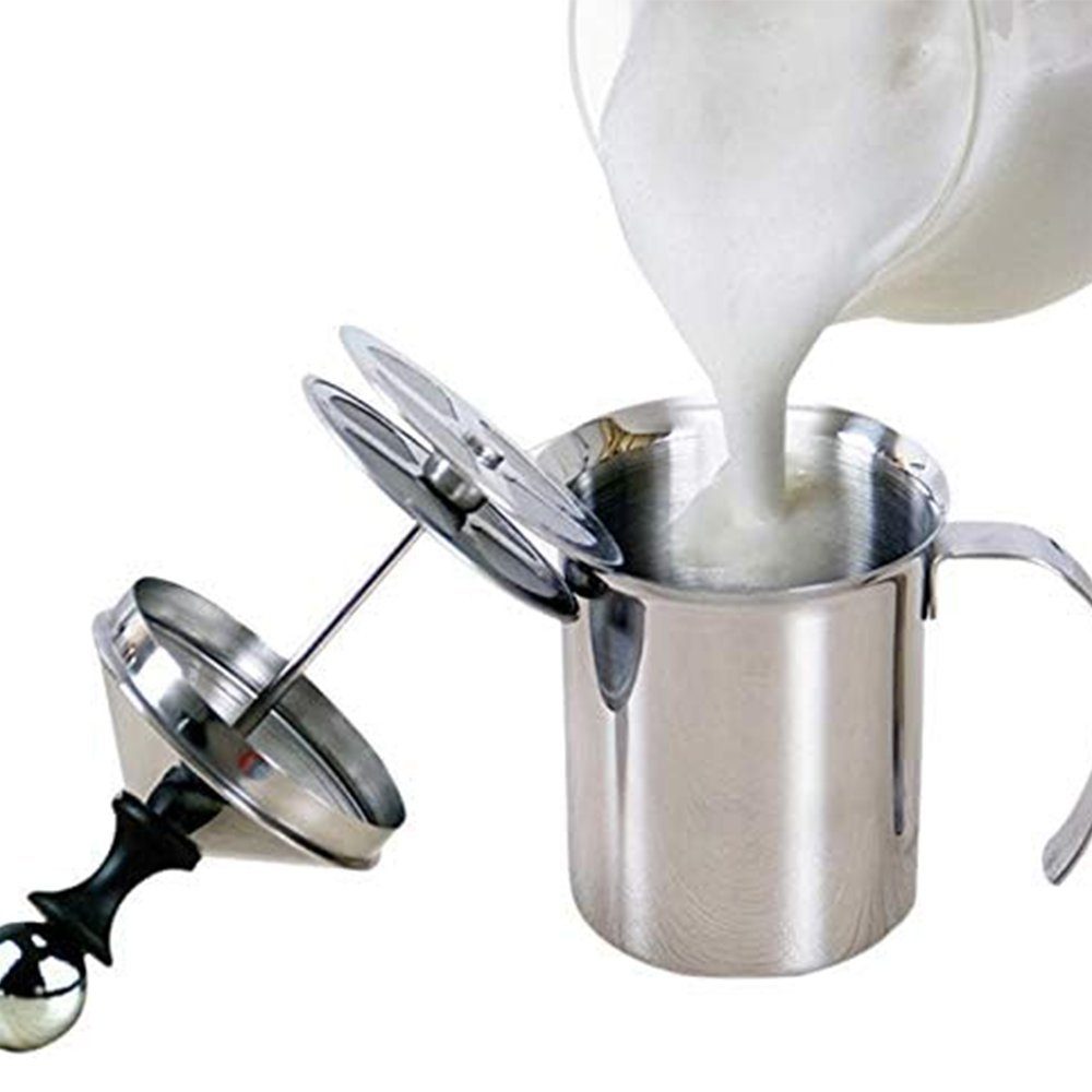 Zimtky Milchaufschäumer Milchschäumer Edelstahl - 400ml Double Mesh Milchaufschäumer Manuell