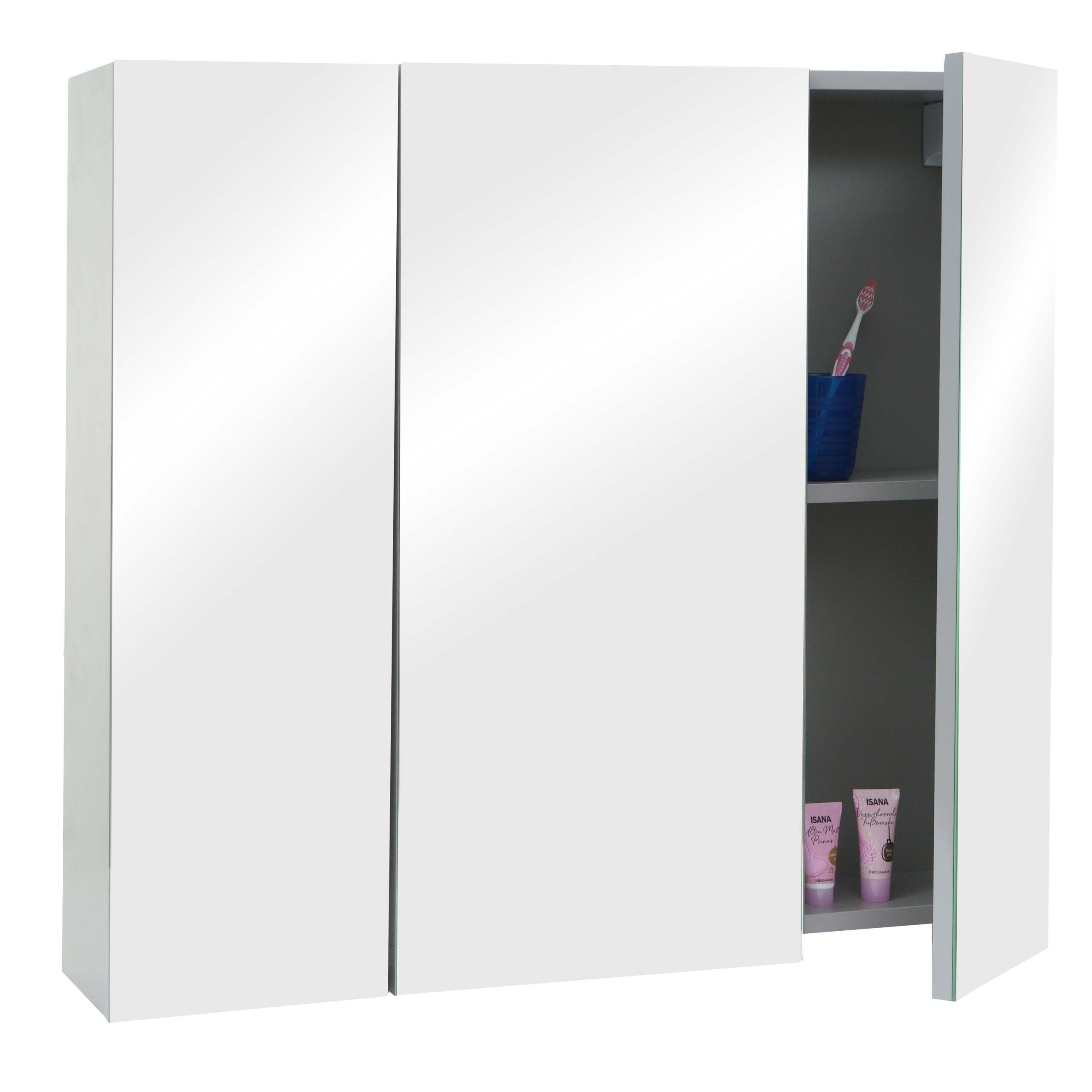 MCW Badezimmerspiegelschrank MCW-B19b-80 mit Ablageflächen, Hochglanz-Optik