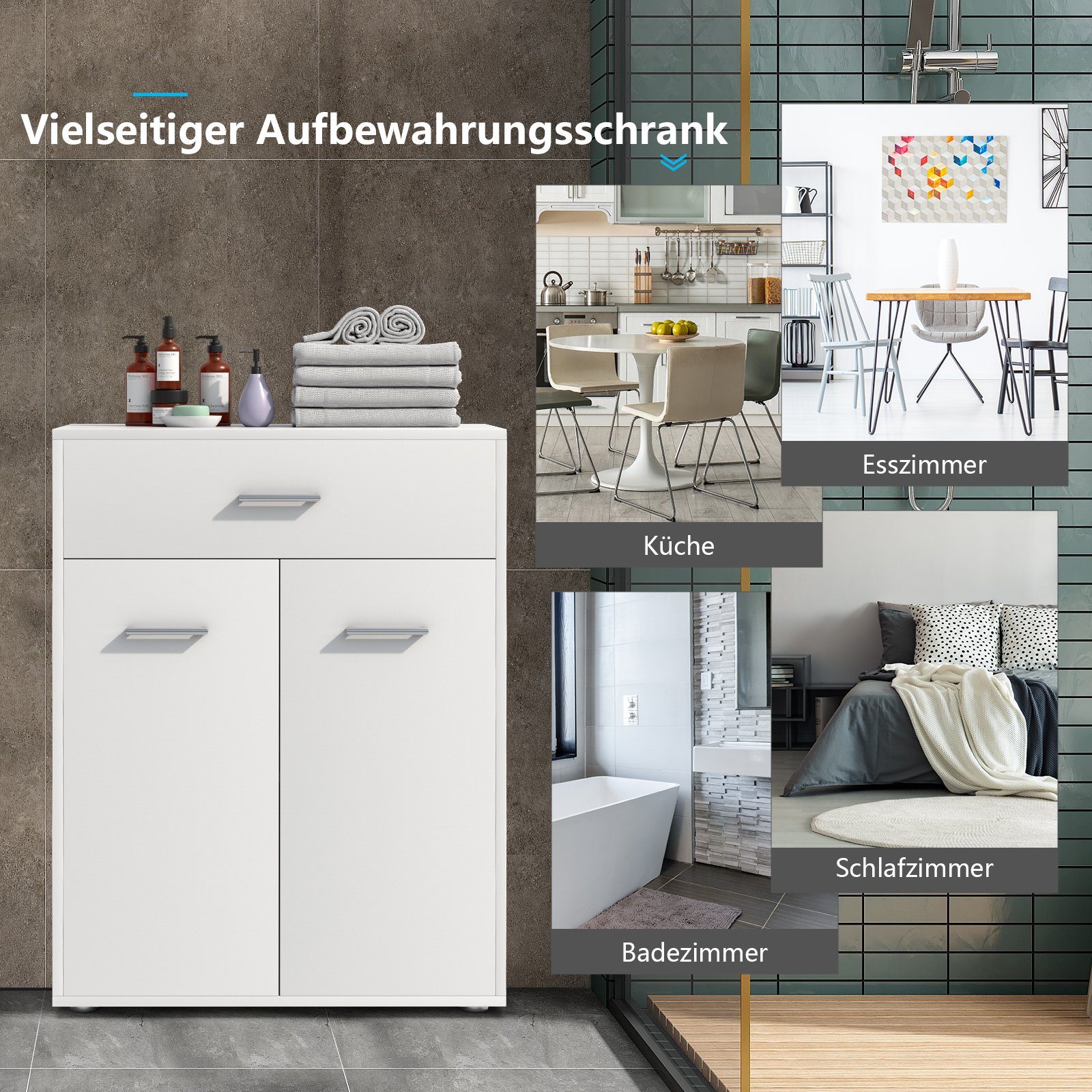 COSTWAY Badkommode, mit Schublade und Unterschrank, 60x29x82cm, weiß