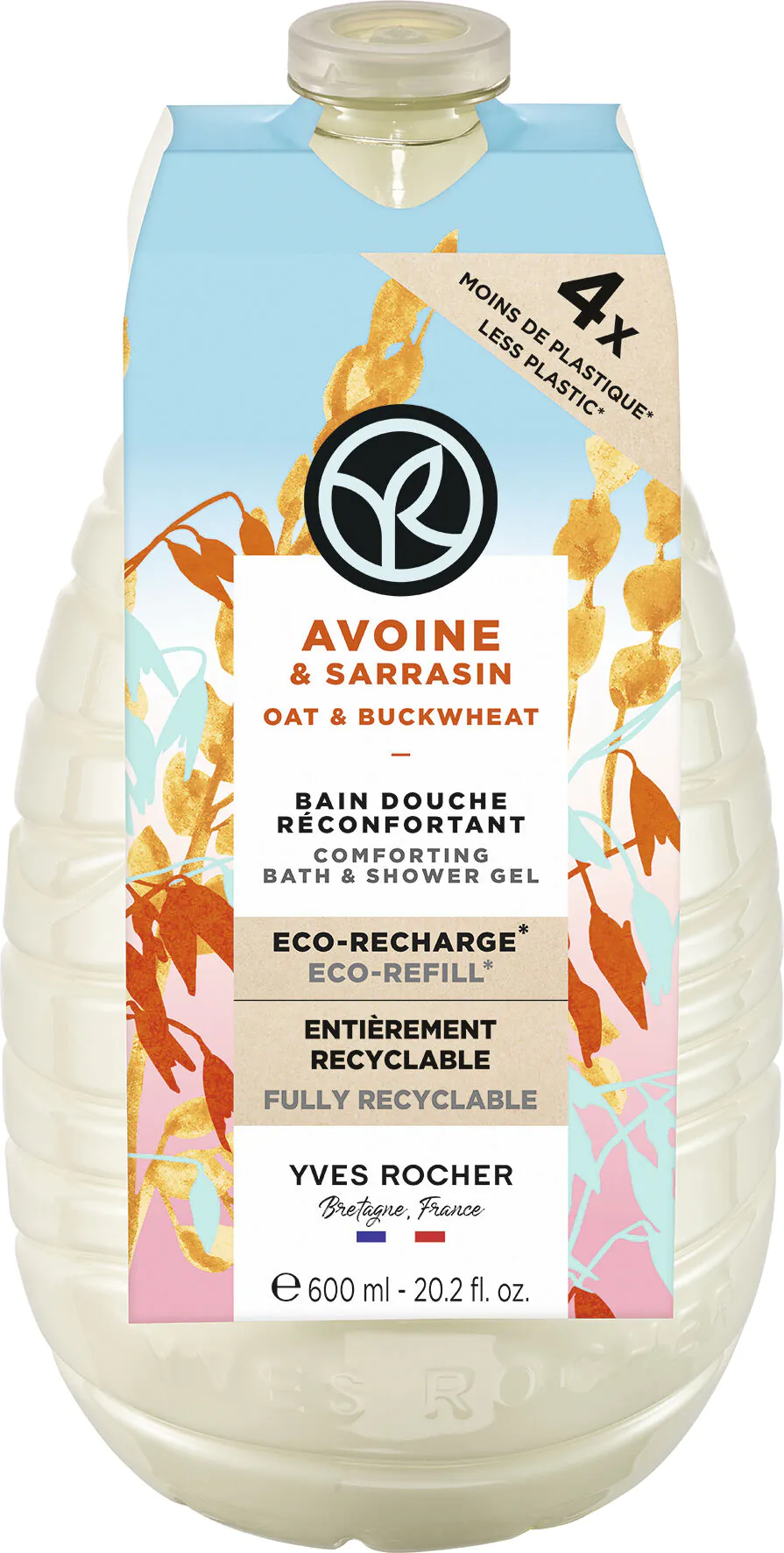 Yves Rocher gel za tuširanje i kupanje s okusom zobene kaše i heljde, dopuna, 600 ml