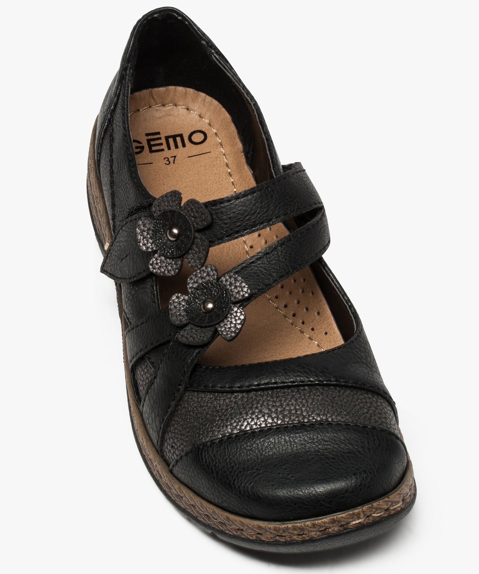Babies femme confort avec brides scratch à fleur noir | GEMO