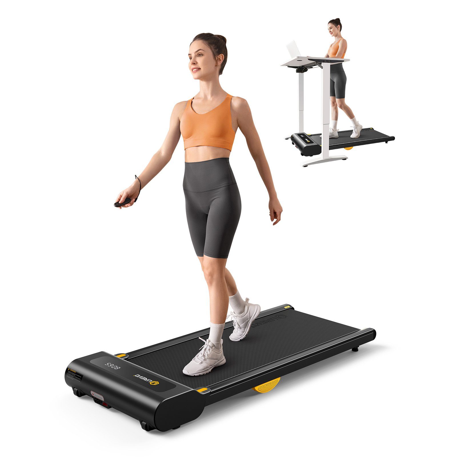 OKWISH Laufband Profi Elektrisches Laufband Fitness Treadmill Sports Zuhause 1-6 km/h (8 Silikon-Stoßdämpfer und 2 zusätzliche weiche Gummikissen, Trainingspfade mit Fernbedienung und LED-Display, UREVO), Walking pad für Zu hause mit doppelter Stoßdä