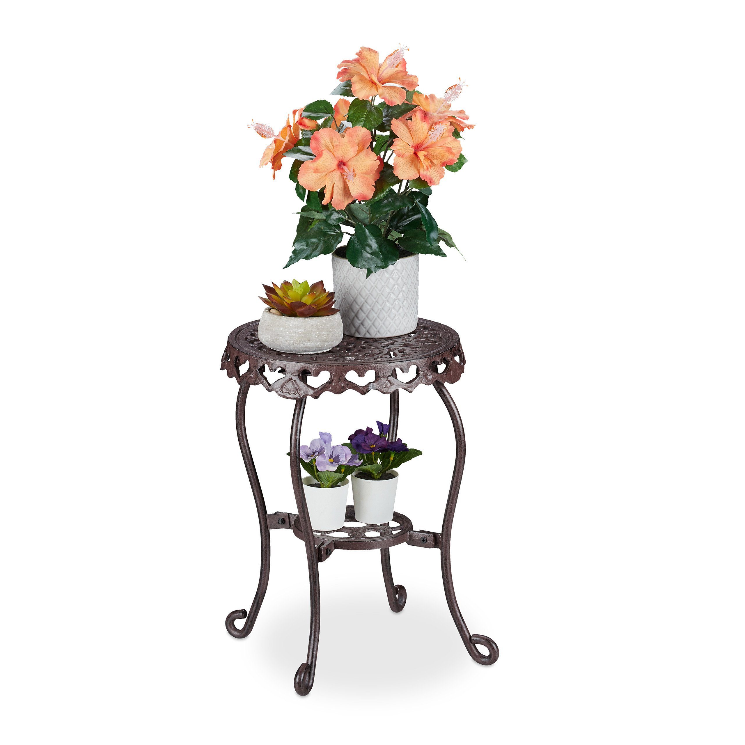 relaxdays Blumenhocker Blumenhocker Gusseisen rund, Braun