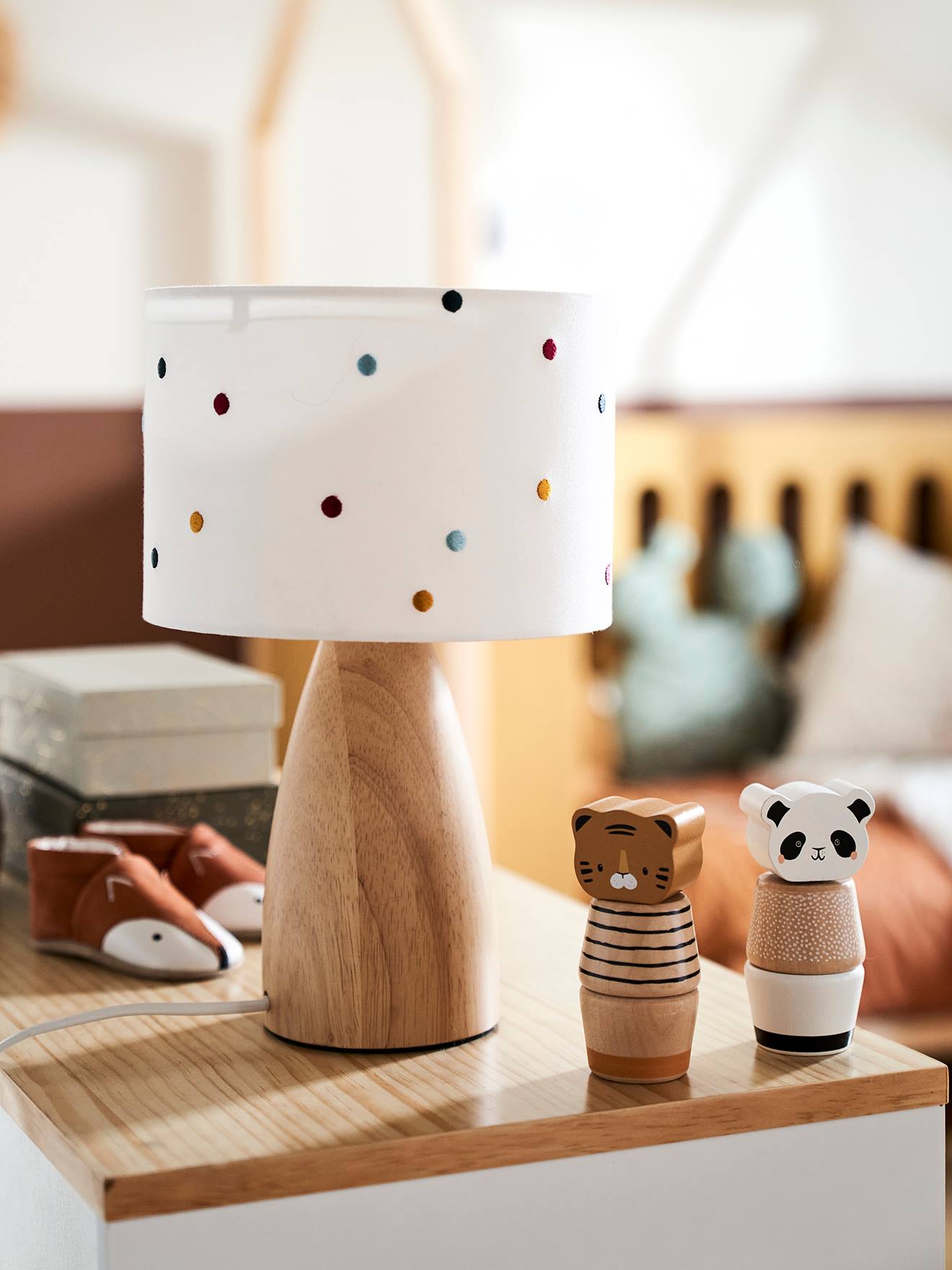 Lampe de chevet pois brodés beige / multicolore