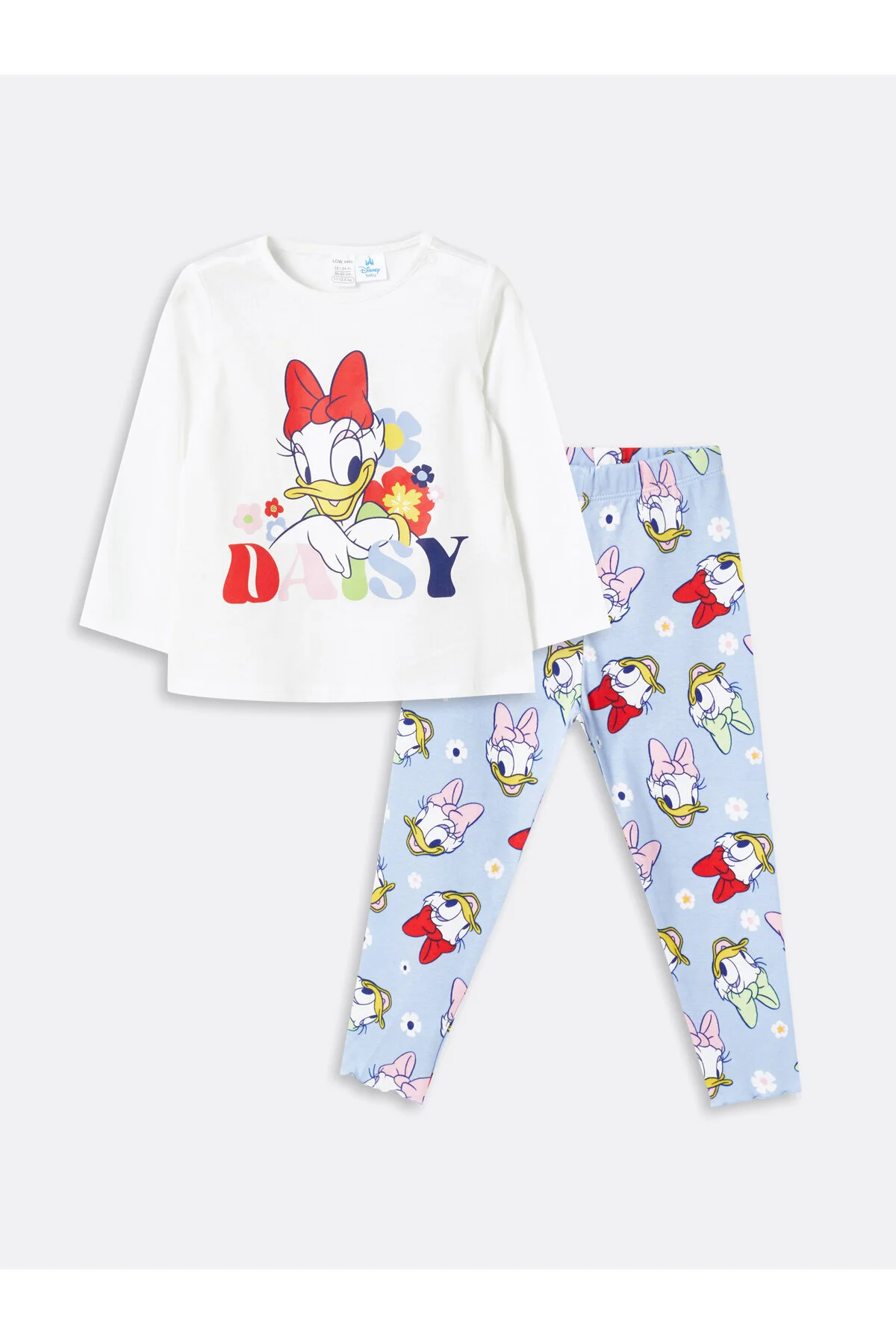 LC Waikiki  Langarm-Pyjama-Set für Babys mit Rundhalsausschnitt und Gänseblümchen-Enten-Aufdruck