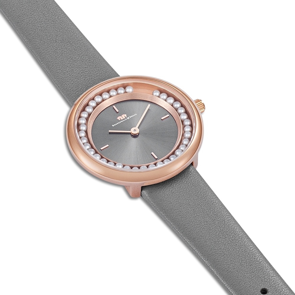 Rhodenwald & Söhne Montre à quartz Pearl en Or rose Cuir véritable en Gris Montre