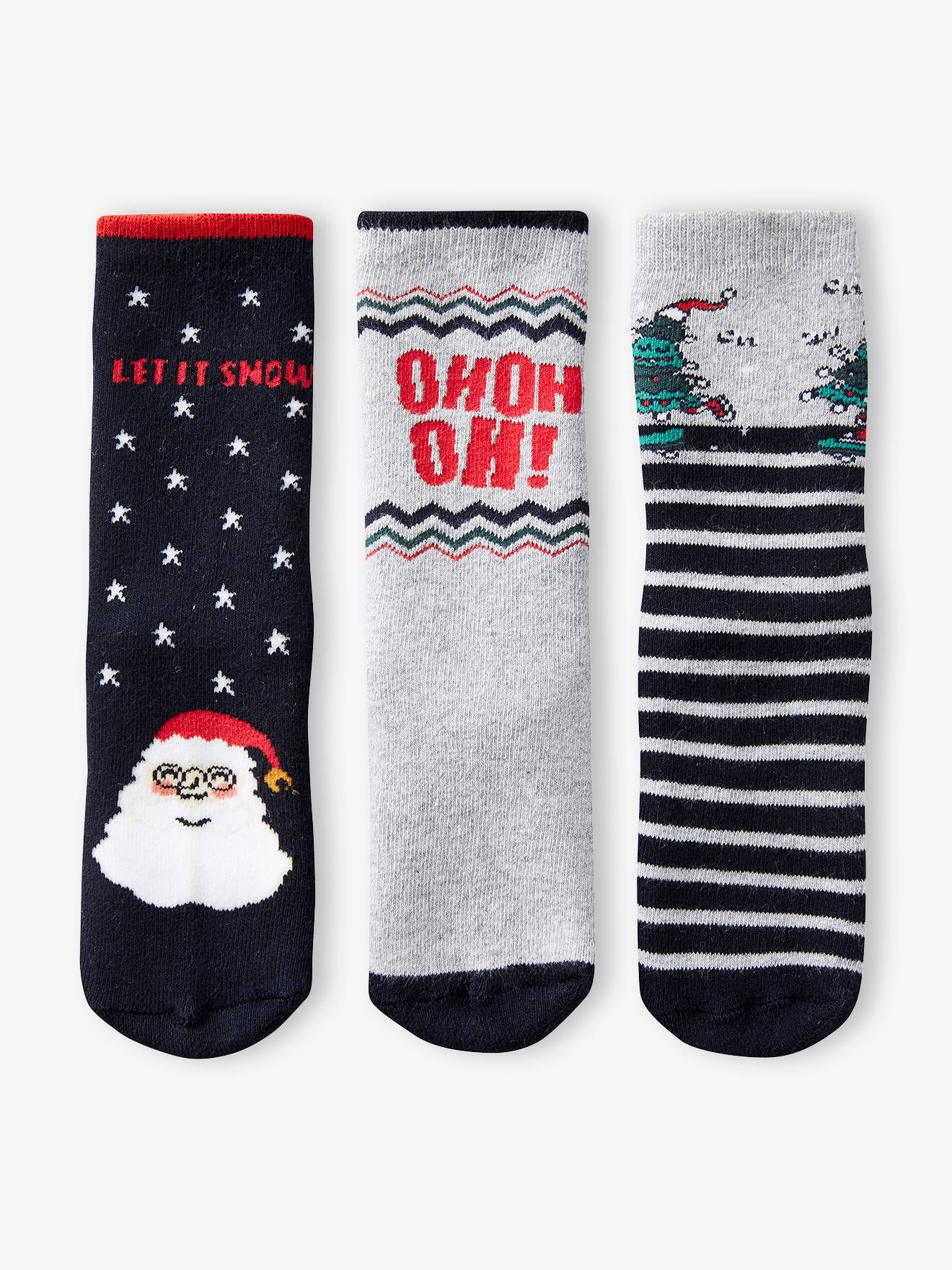 Vertbaudet Jungen Weihnachts-Geschenkset: 3er-Pack Socken Oeko-Tex - marine