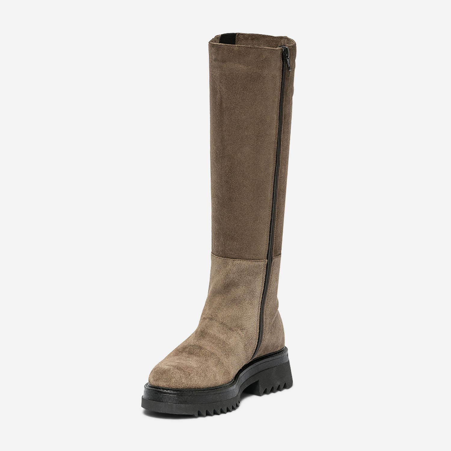 Botte TEXTO beige en cuir velours à semelle crantée