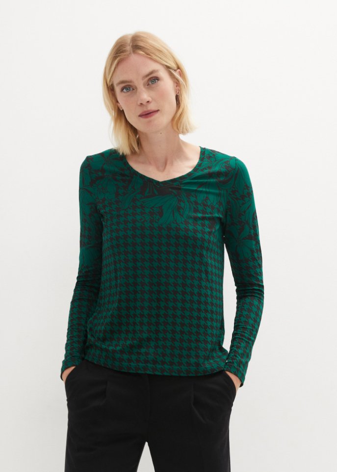Langarmshirt im Hahnentritt-Design