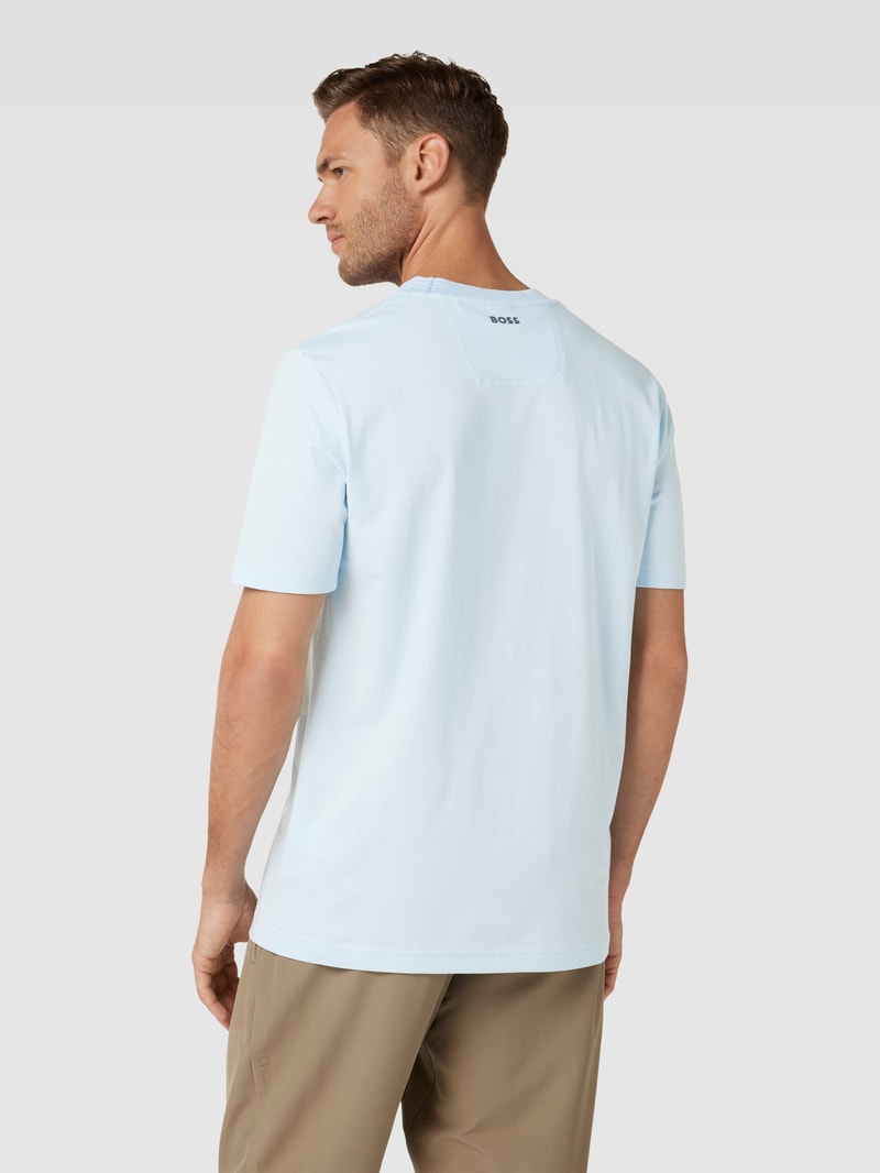 T-Shirt mit geripptem Rundhalsausschnitt in hellblau meliert
